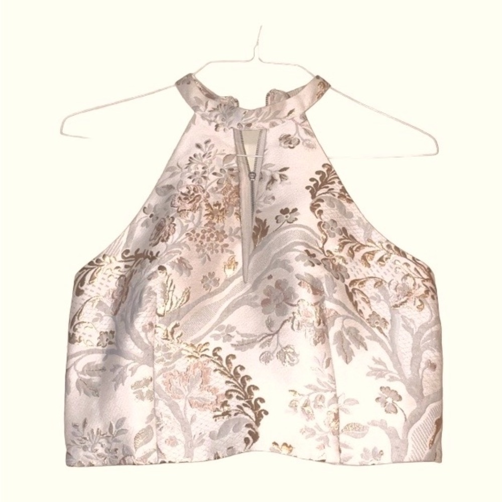 EXPRESS Jacquard Floral Print Crop Halter Top